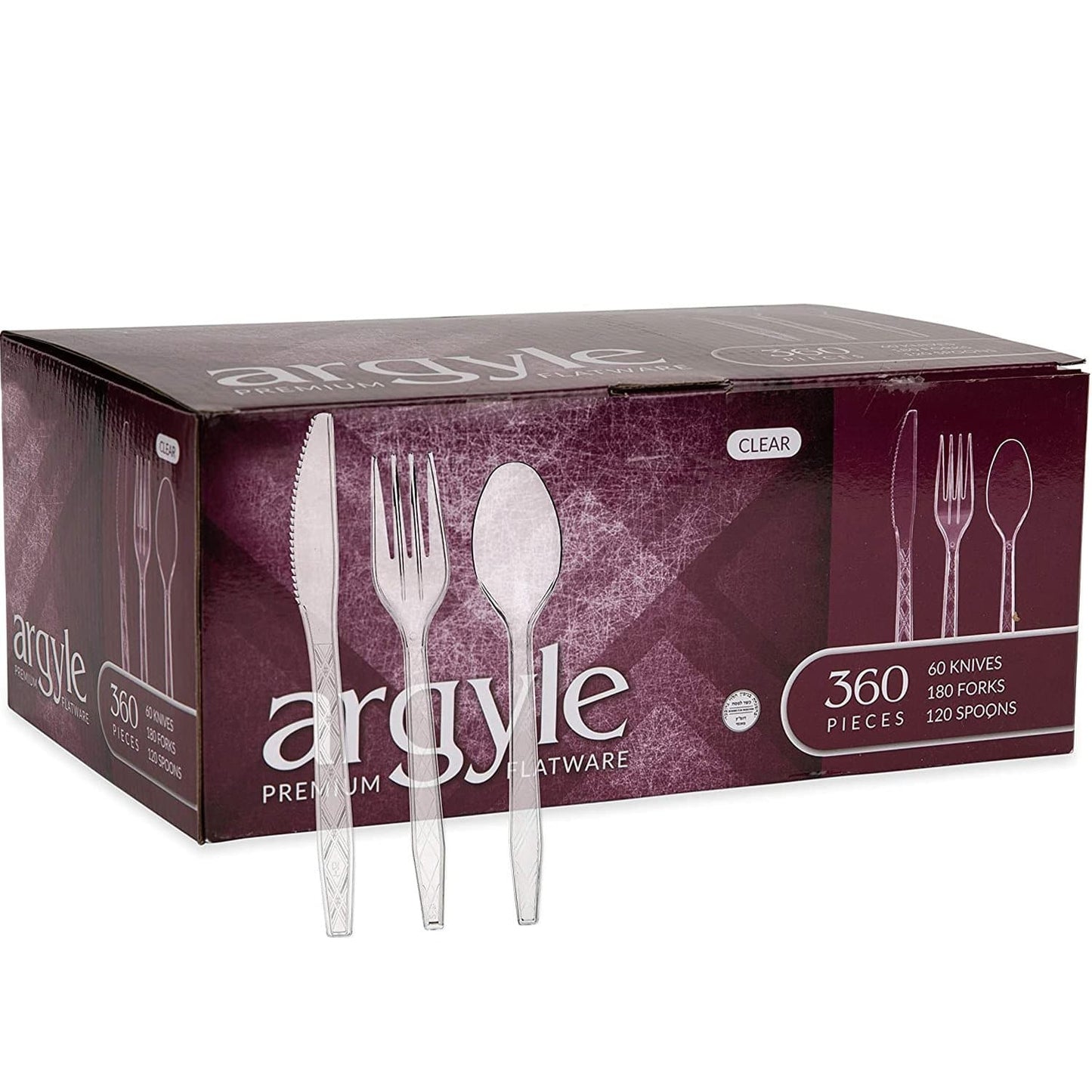 Argyle Premium Flatware Clear Disposable Fancy High quality 360 Pcs Utensils Set Cutlery Simcha Collection   