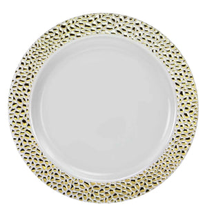 Pebbled Plastic Dinner Plate Gold Rim 9" Elegant Plates Lillian   
