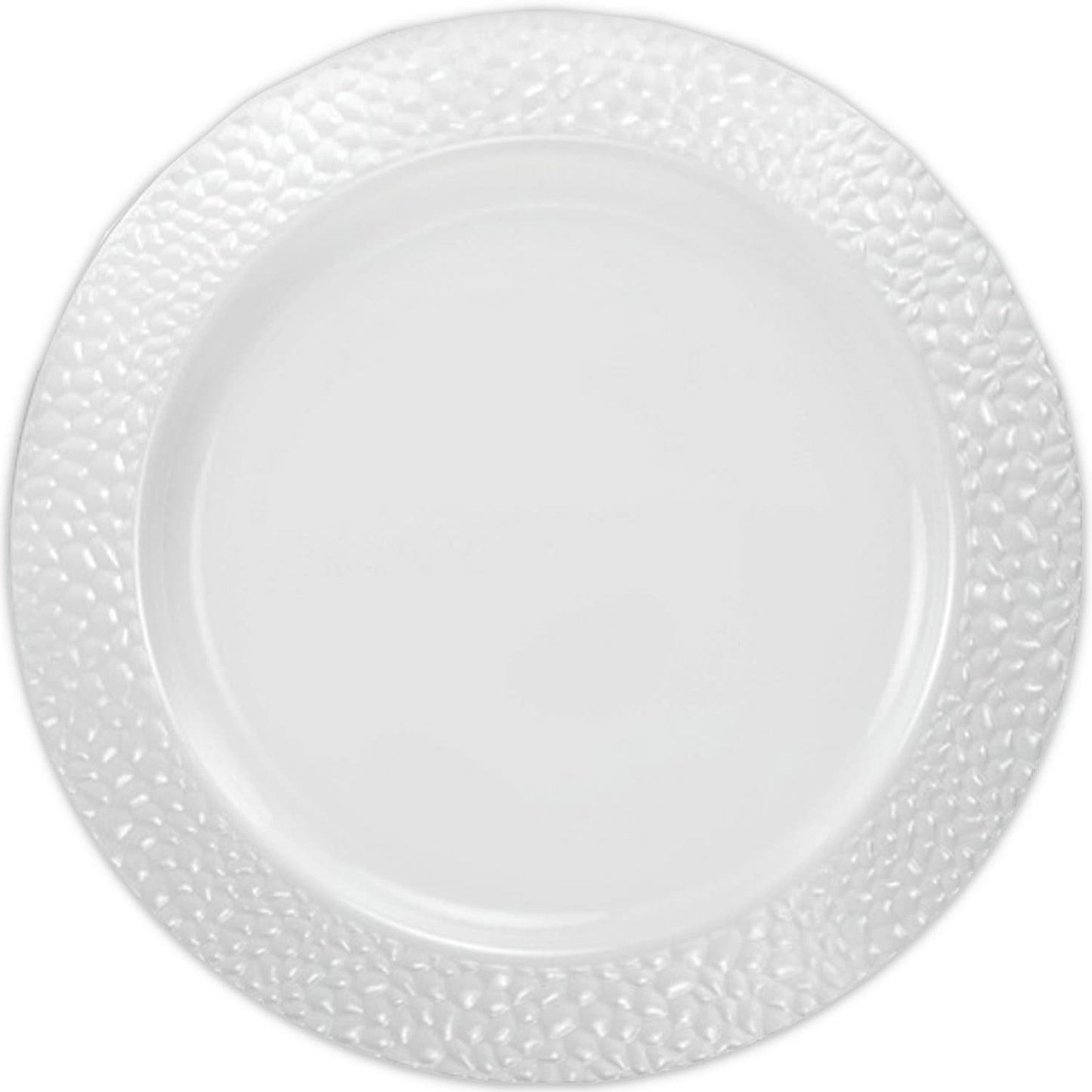 Pebbled Plastic Dinner Plate White Rim 10.25" Elegant Plates Lillian   