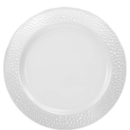 Pebbled Plastic Dinner Plate White Rim 9" Elegant Plates Lillian   