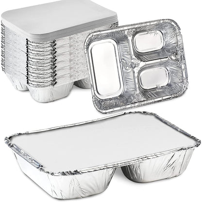 Disposable 3 Compartment Aluminum Dinner Foil Pan/Tray with Board Lids Disposable VeZee   