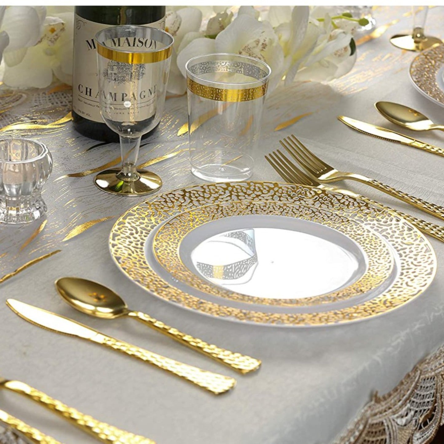 Glamour Collection Extra Heavyweight Disposable Knives Gold Tablesettings Decorline   
