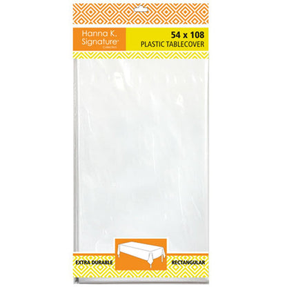 Disposable Plastic Premium Tablecloth Heavyweight Rectangle White 54" x 108" Tablesettings Nicole Fantini Collection   