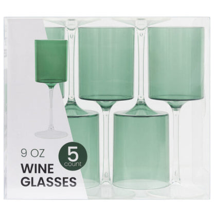Two Tone 9 Oz Green/Clear Plastic Wine Goblets Wine & Champagne Blue Sky   