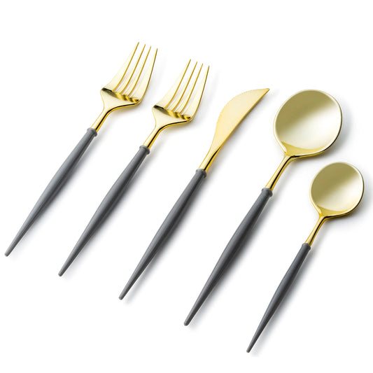 Noble Collection Shiny Gold Top/Grey Bottom Flatware Set Tablesettings Decorline