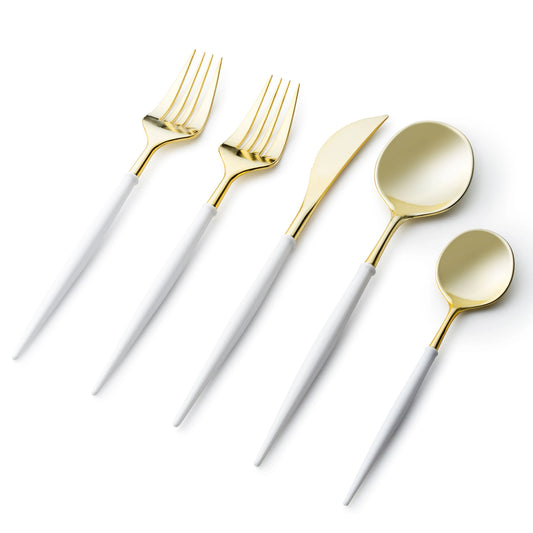 Noble Collection Shiny Gold Top/White Bottom Flatware Set Tablesettings Decorline   