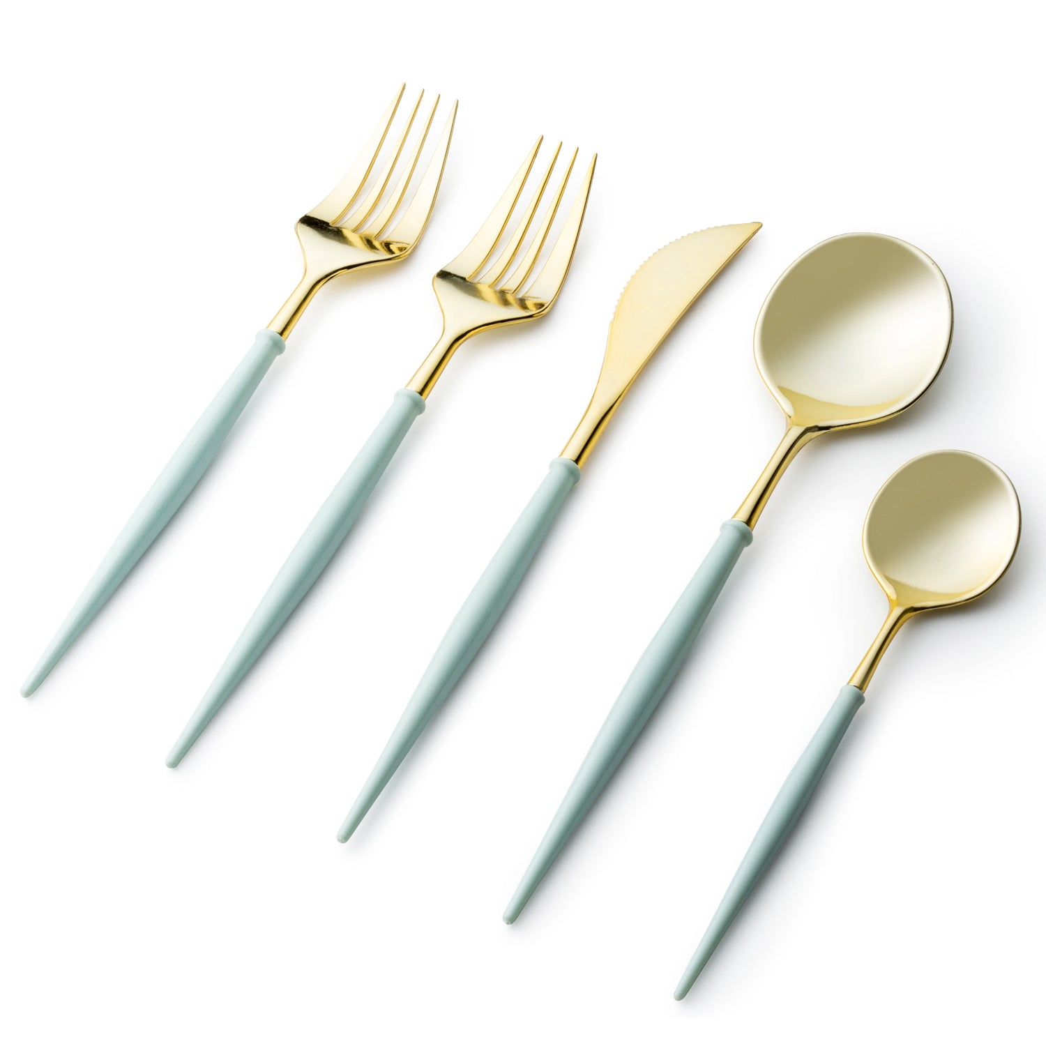 Noble Collection Shiny Gold Top/Turquoise Bottom Flatware Set Tablesettings Decorline   