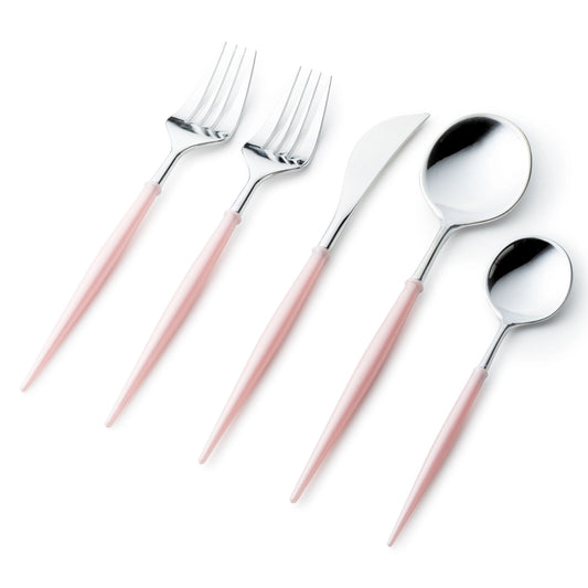 Noble Collection Shiny Silver Top/Blush Pink Bottom Flatware Set Tablesettings Decorline