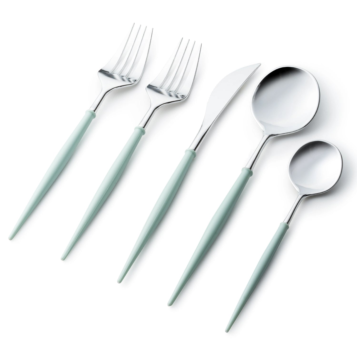 Noble Collection Shiny Silver Top/Turquoise Bottom Flatware Set Tablesettings Decorline   