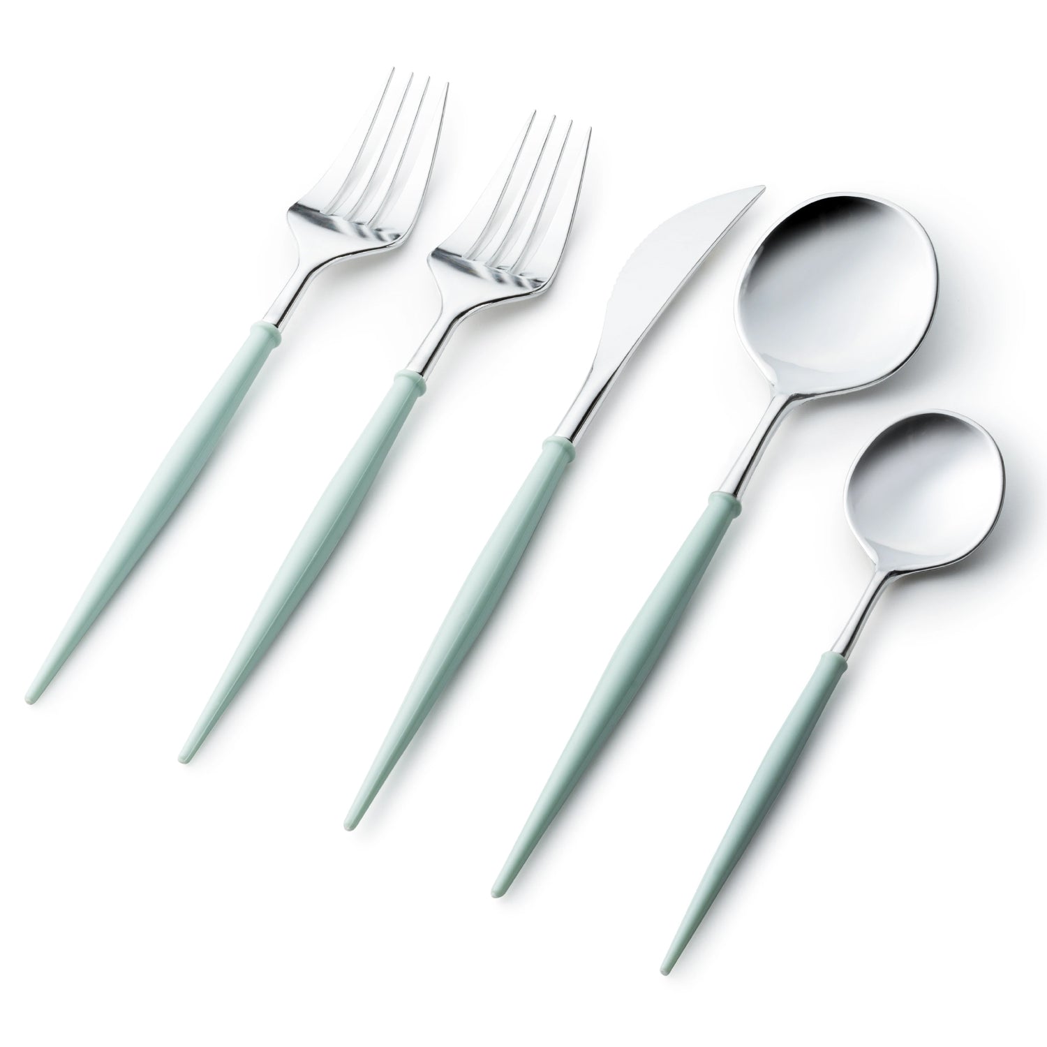 Noble Collection Shiny Silver Top/Turquoise Bottom Flatware Set Tablesettings Decorline