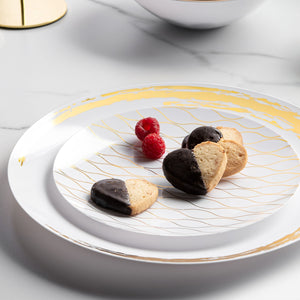 Whisk Collection Plastic Dinner Plates White & Gold 10.25" Tablesettings Decorline   