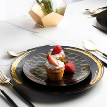 Whisk Collection Plastic Dinner Plates Black & Gold 10.25" Tablesettings Decorline   
