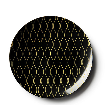 Whisk Collection Plastic Salad Plates Black & Gold 7.5" Tablesettings Decorline 10 Pieces  