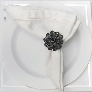 SALE Buttercup Silver Plated with Blue Crystal Napkin Rings Set of 4 Napkin Rings Nicole Fantini Collection   