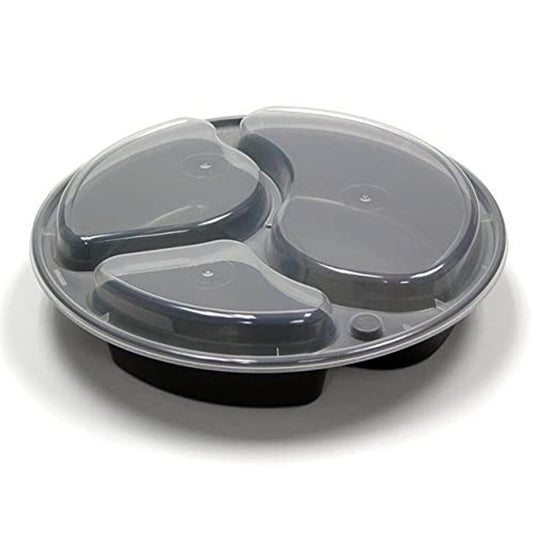 *WHOLESALE* 48oz 3 Compartment Disposable Plastic Containers w/clear lid 150/Case Food Storage & Serving VeZee
