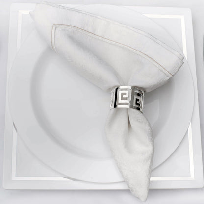 SALE Silver Meandros Pattern Napkin Rings Set of 4 Napkin Rings Nicole Fantini Collection   