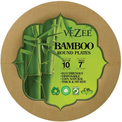 SALE Vezee Bamboo Disposable Dinner Plates Round Size 7" 10PC Plastic Plates Nicole Fantini Collection   