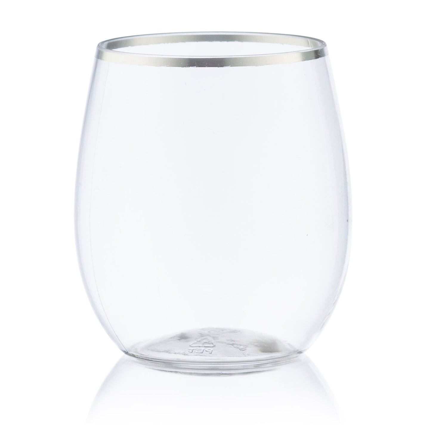 Silver Rim Stemless Plastic Wine Glasses Goblet 12 oz Cups Decorline 6 Pieces  