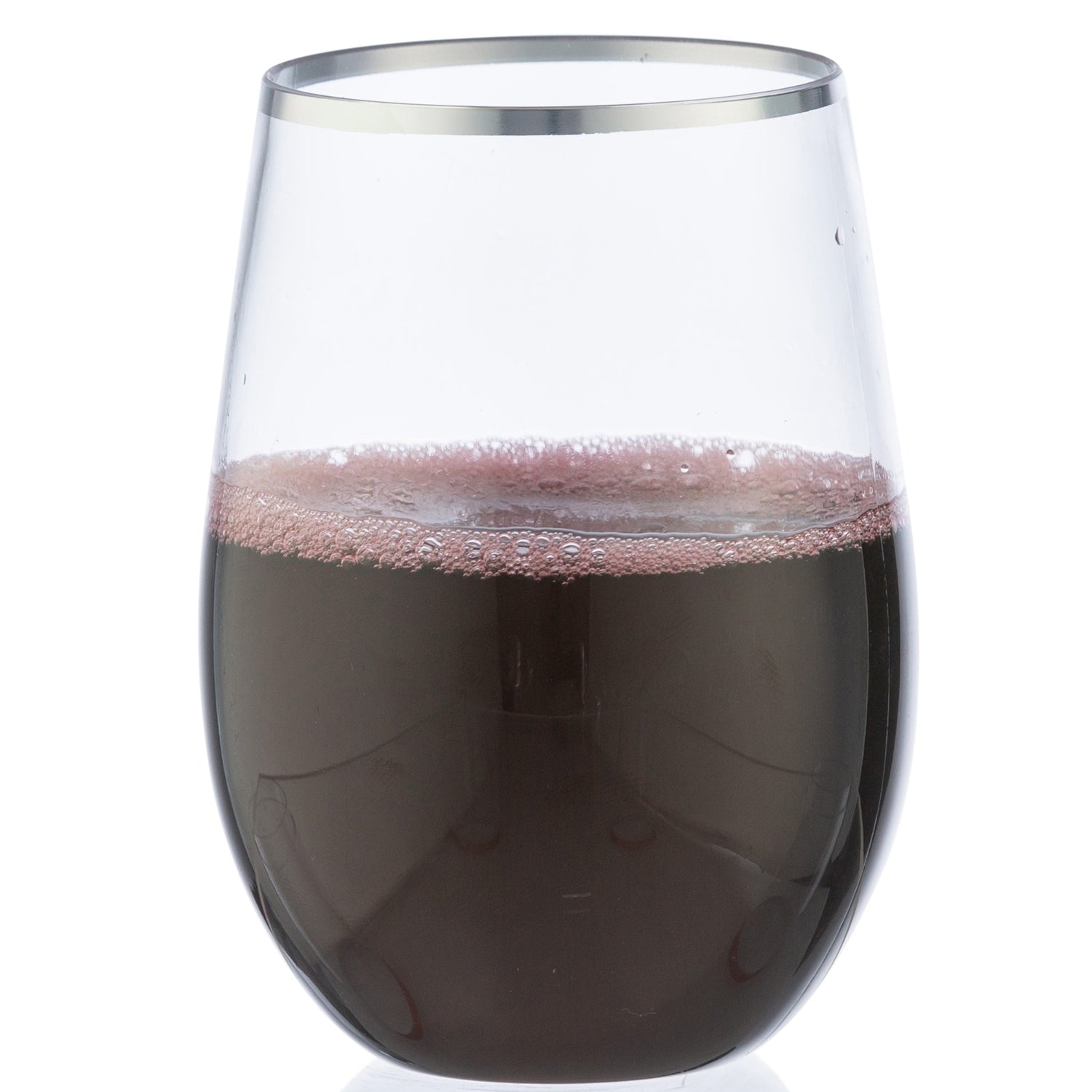 Silver Rim Stemless Plastic Wine Glasses Goblet 16 oz Cups Decorline   