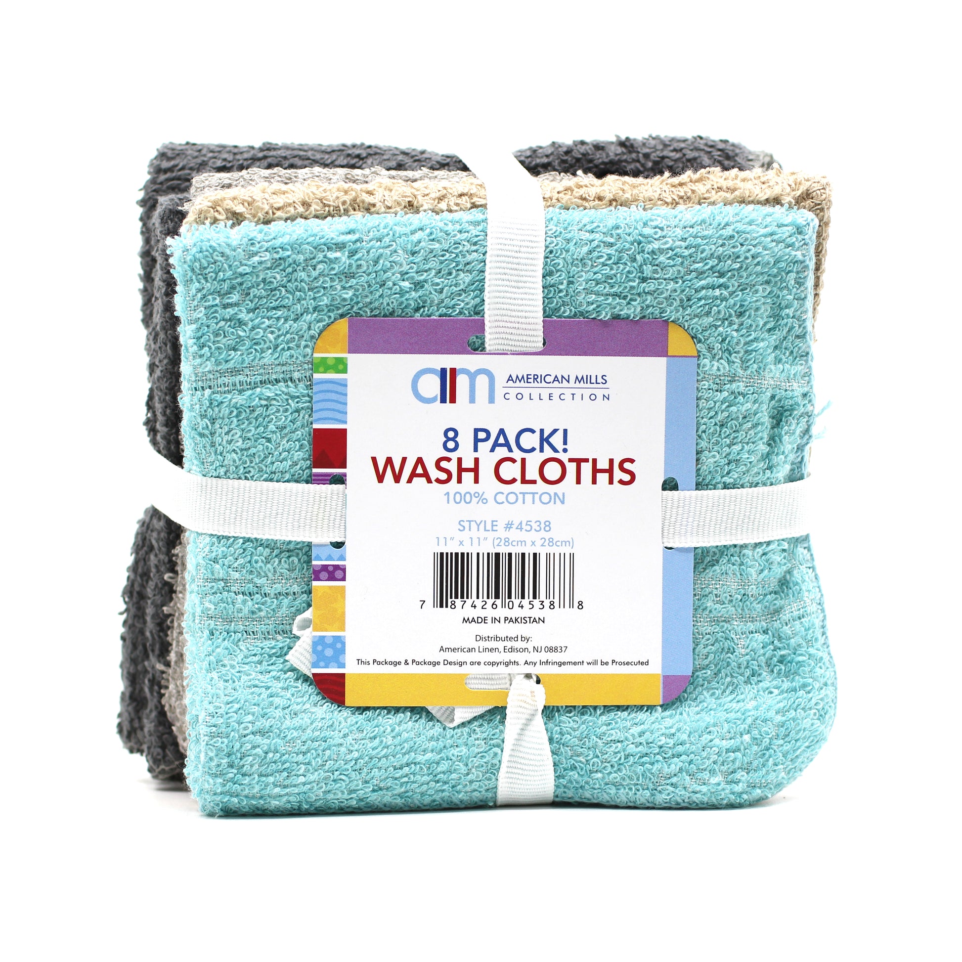 American Mills 100% Cotton Wash Cloths: Assorted-8, Qty-1