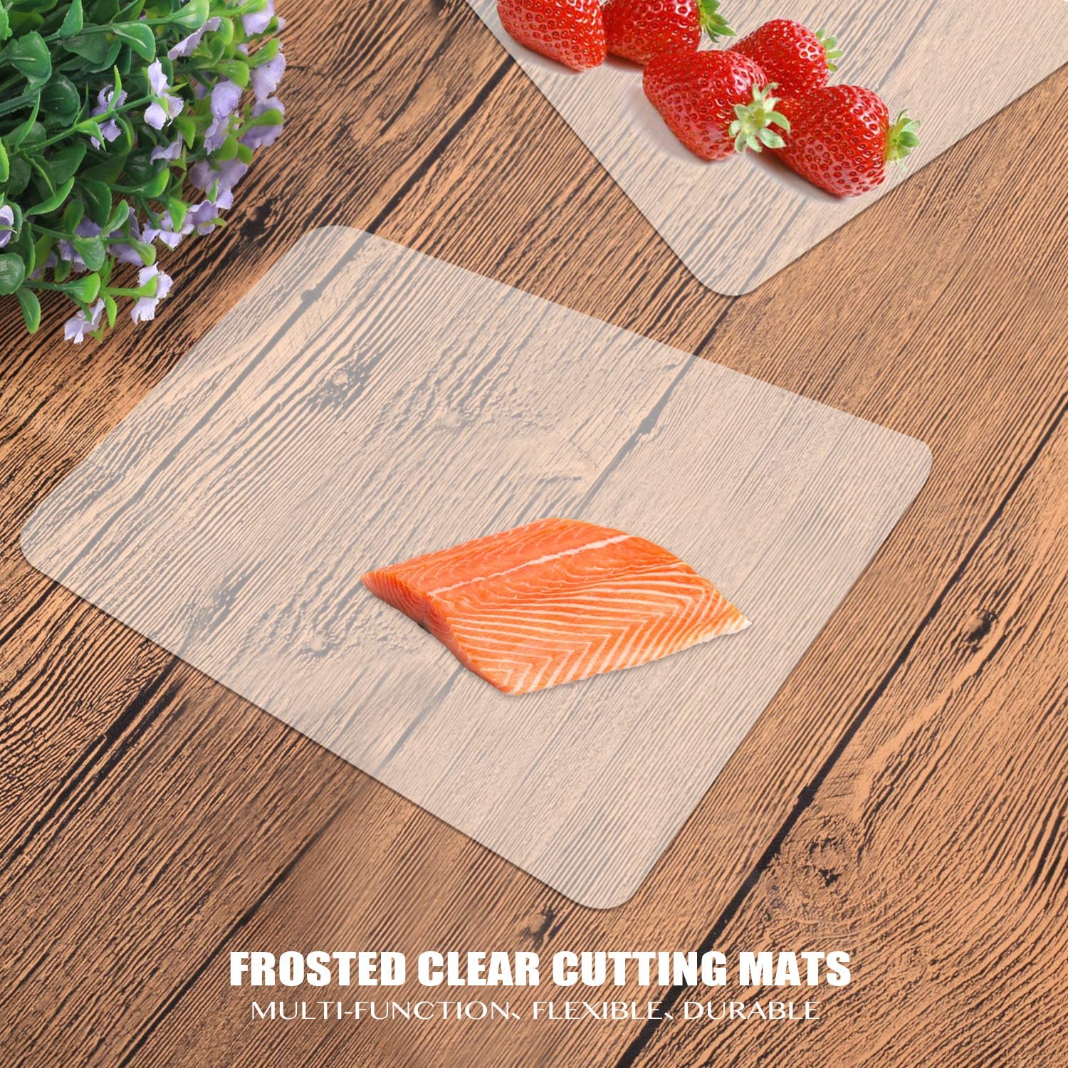 Flexible Plastic Cutting Board Mats Set, Clear Kitchen Set of 2