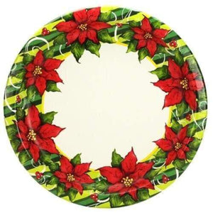 Poinsettia Wreath Premium Heavyweight Dinner Paper Plates 10" Disposable Hanna K   