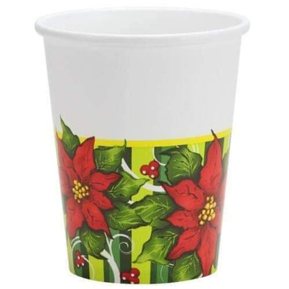 Poinsettia Wreath Premium Heavy Weight Paper Cups 9oz 12ct Disposable Hanna K   