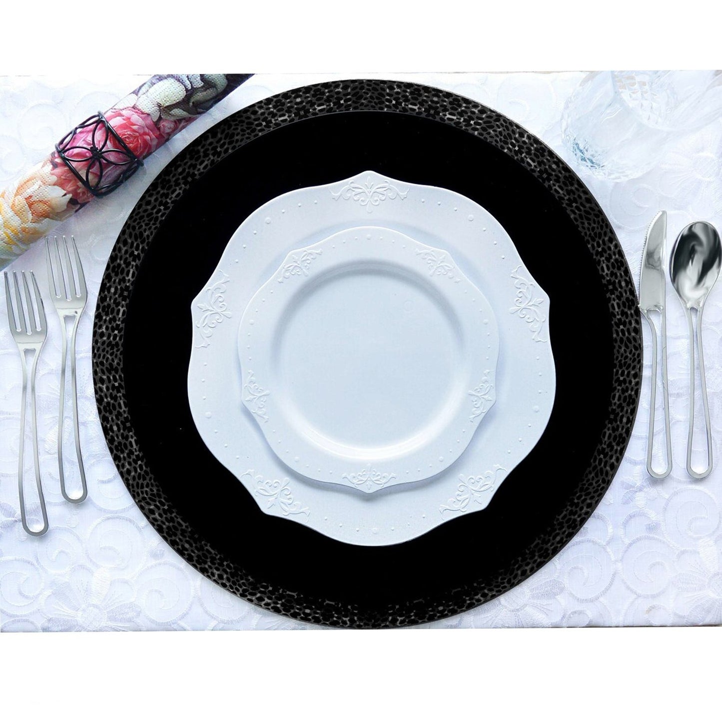 "BULK" Antique collection Plastic Dinner Plates White 10" Tablesettings Decorline   