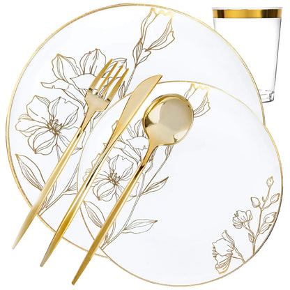 COMBO Antique Gold Elegant Floral Wedding Dinner Plate sets Plates Blue Sky   
