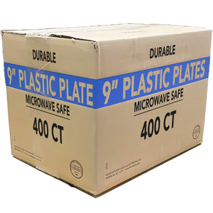 Case of Plastic - 9" - Disposable - Lightweight - White - Dinner Plates | 400 ct.  Blue Sky   