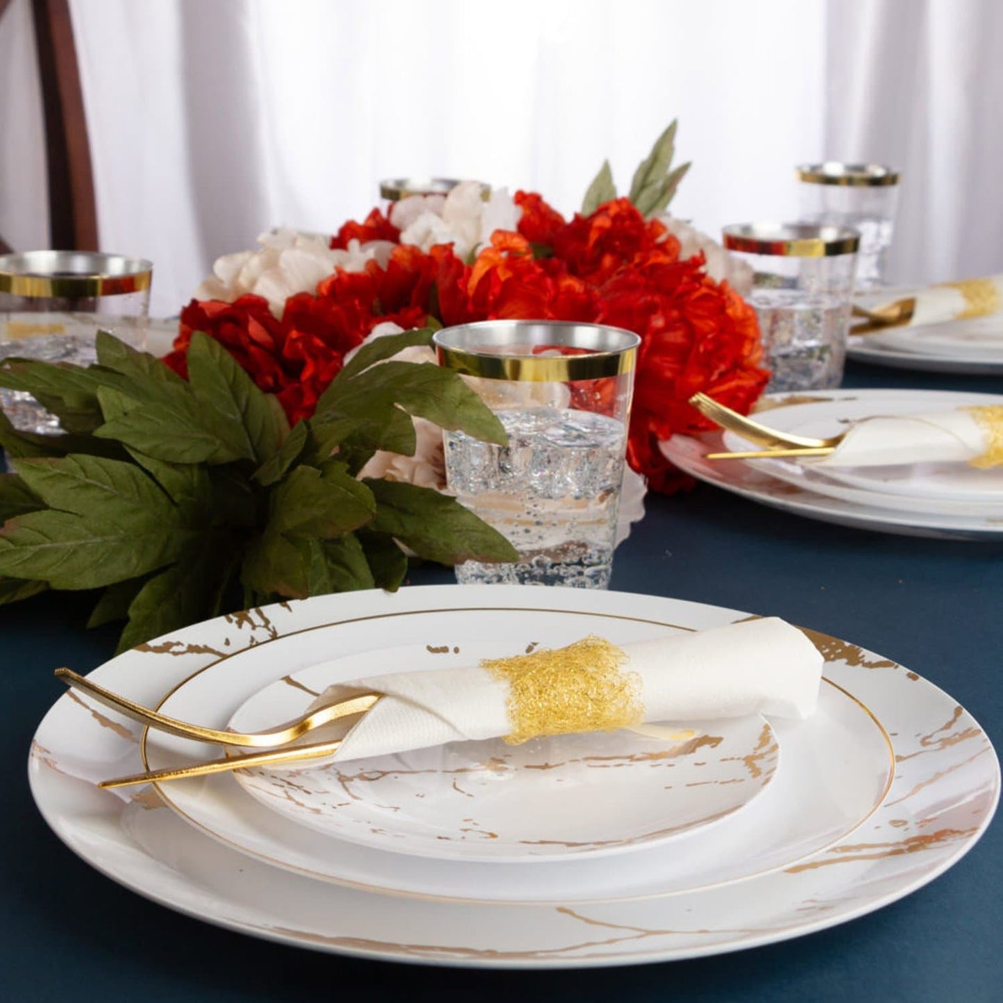 Gold Stroke White Dinner Plates 9″ Elegant Plates Blue Sky   
