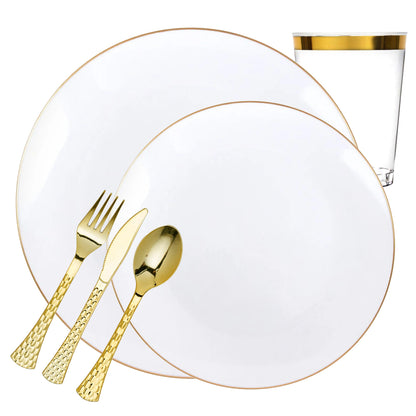 Organic Collection Dinner Plate White & Gold Rim Tableware Package Plates Decorline 20  