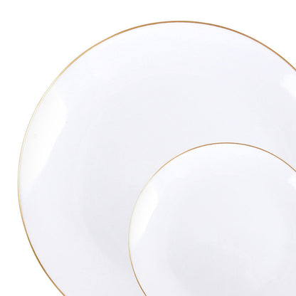Organic White Gold Rim Dinner Plates 10.5" Bowls Blue Sky   