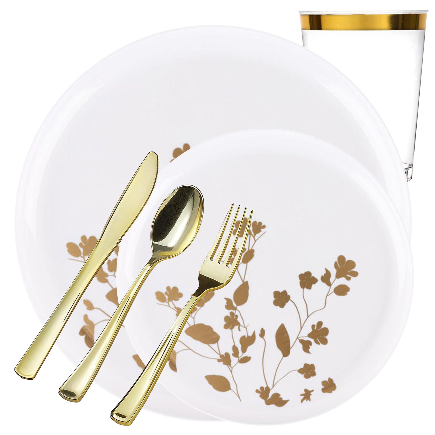 Garden Collection White and Gold Round Dinner Tableware Package Set Plates Decorline 20  