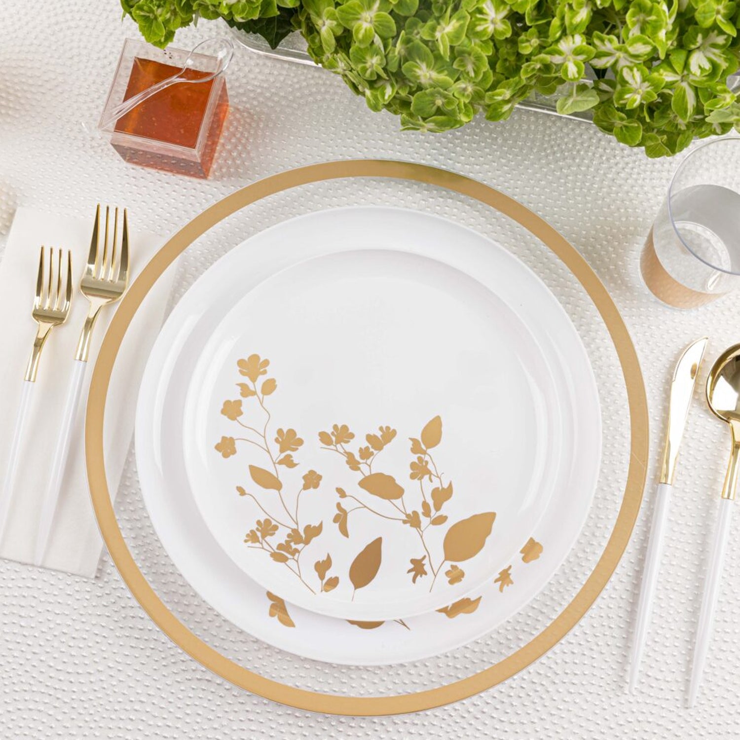 Garden Collection White and Gold Round Dinner Tableware Package Set Plates Decorline   
