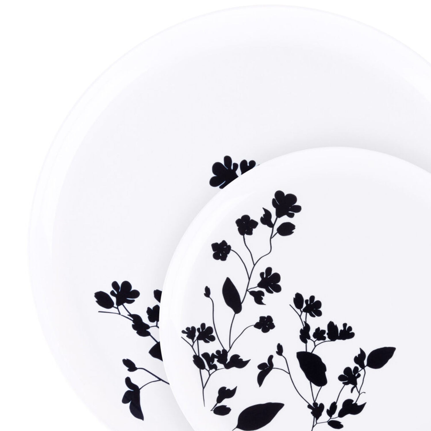 Garden Collection White and Black Round Dinner Plates 6.3" Tablesettings Blue Sky   
