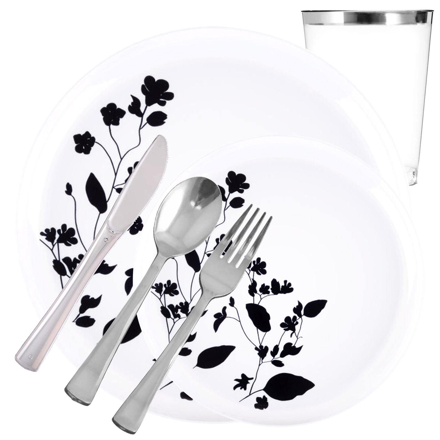 Garden Collection White and Black Round Dinner Tableware Package Set Plates Decorline 20  