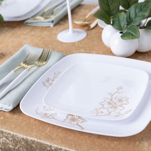Gold Buds Collection White and Gold Square Round Dinner Plates 10" Tablesettings Blue Sky   