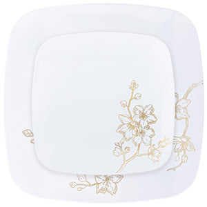 Gold Buds Collection White and Gold Square Round Dinner Plates 10" Tablesettings Blue Sky   