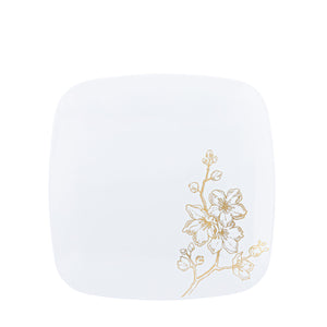 Gold Buds Collection White and Gold Square Dinner Plates 6.3" Tablesettings Blue Sky 10 Pieces  
