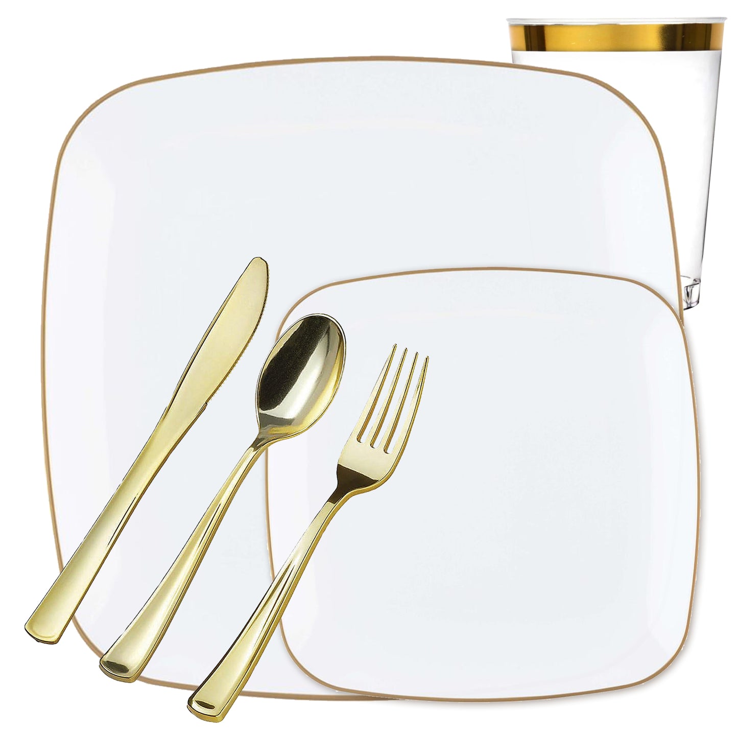 Orchid Collection White and Gold Rim Square Dinner Tableware Package Set Plates Blue Sky 20  