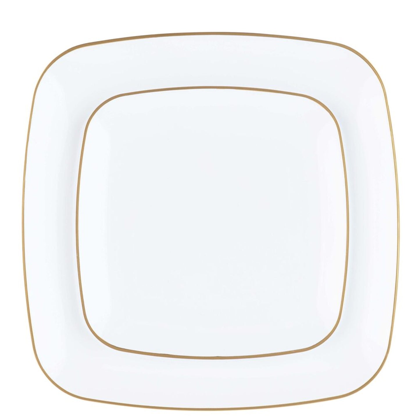 Organic Collection White and Gold Rim Square Dinner Plates 7.25" Tablesettings Blue Sky   