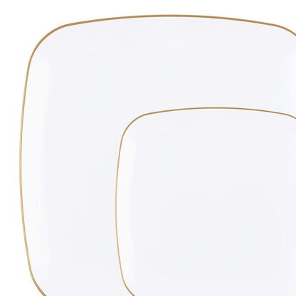 Organic Collection White and Gold Rim Square Dinner Plates 7.25" Tablesettings Blue Sky   