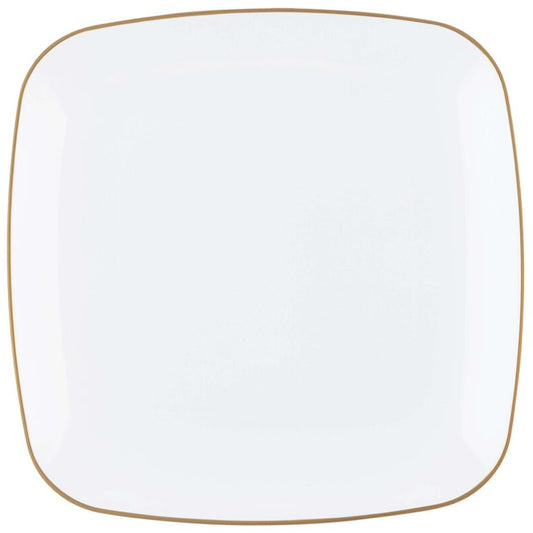 Organic Collection White and Gold Rim Square Dinner Plates 10" Tablesettings Blue Sky 10 Pieces  