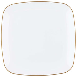 Organic Collection White and Gold Rim Square Dinner Plates 10" Tablesettings Blue Sky 10 Pieces  