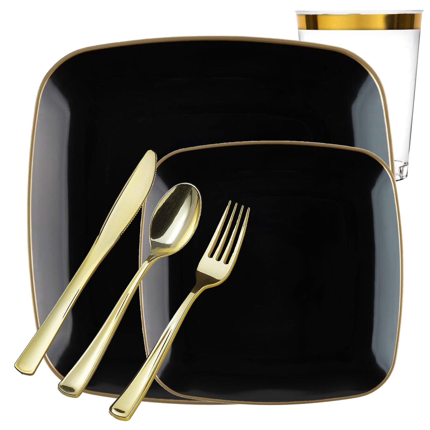 Orchid Collection Black and Gold Rim Square Dinner Tableware Package Set Plates Blue Sky 20  