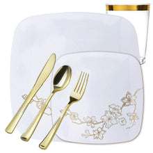 Gold Buds Collection White and Gold Square Dinner Tableware Package Set Plates Blue Sky 20  