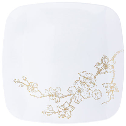 Gold Buds Collection White and Gold Square Round Dinner Plates 10" Tablesettings Blue Sky 10 Pieces  