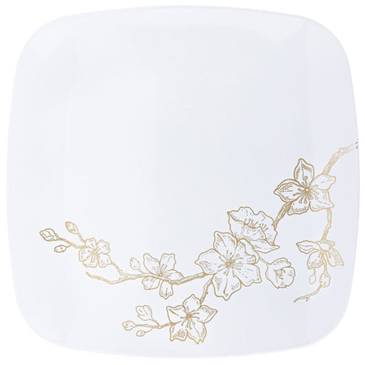 Gold Buds Collection White and Gold Square Round Dinner Plates 10" Tablesettings Blue Sky 10 Pieces  