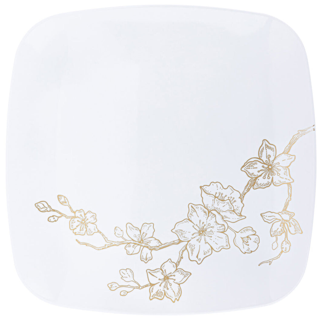 Gold Buds Collection White and Gold Square Round Dinner Plates 10